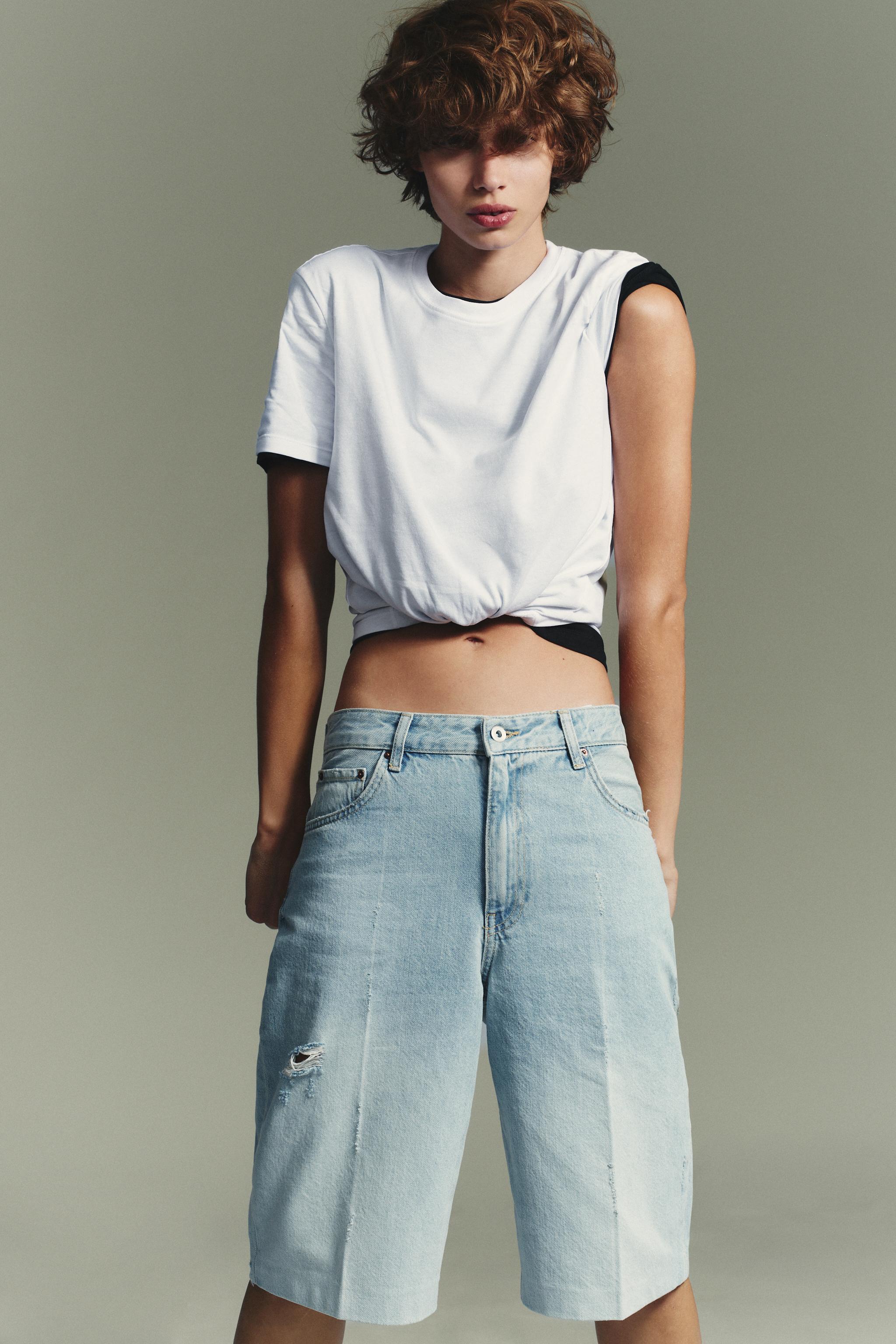 RIPPED MID-RISE TRF DENIM JORTS